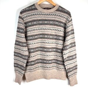 VTG 90s Winter Harbor Wool Fair Isle Sweater L Grandpa Cottage Beige Neutral